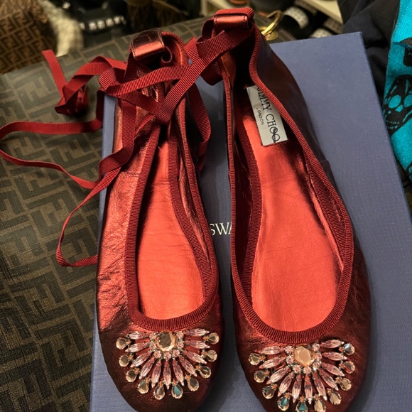 New- Jimmy choo Satin Ribbon Ballerina Flats. - Picture 7 of 9